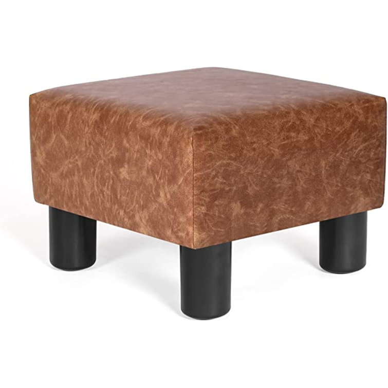 Ebern Designs Faux Leather Foot Rest (Square Pu Leather Light Brown